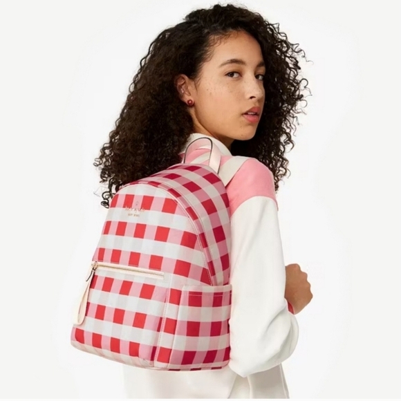 🔹️Kate Spade 🔹️Chelsea Gingham Check Printed Nylon Medium Backpack ✨️❤️ - Picture 6 of 8